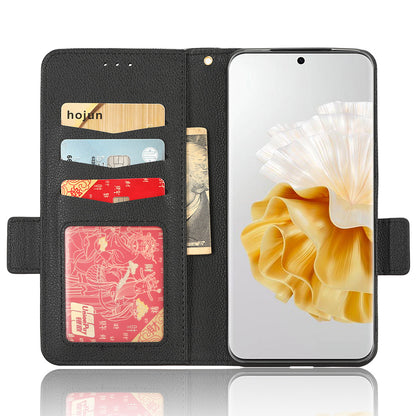 For Huawei P60 / P60 Pro Litchi Texture PU Leather Wallet Protective Case Stand Phone Cover with Strap