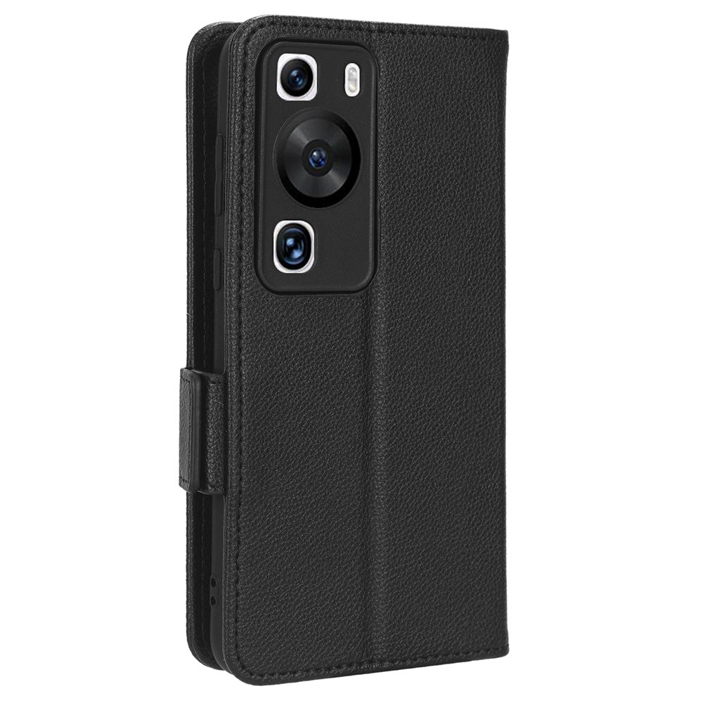 For Huawei P60 / P60 Pro Litchi Texture PU Leather Wallet Protective Case Stand Phone Cover with Strap