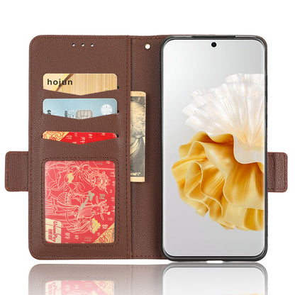 For Huawei P60 / P60 Pro Litchi Texture PU Leather Wallet Protective Case Stand Phone Cover with Strap