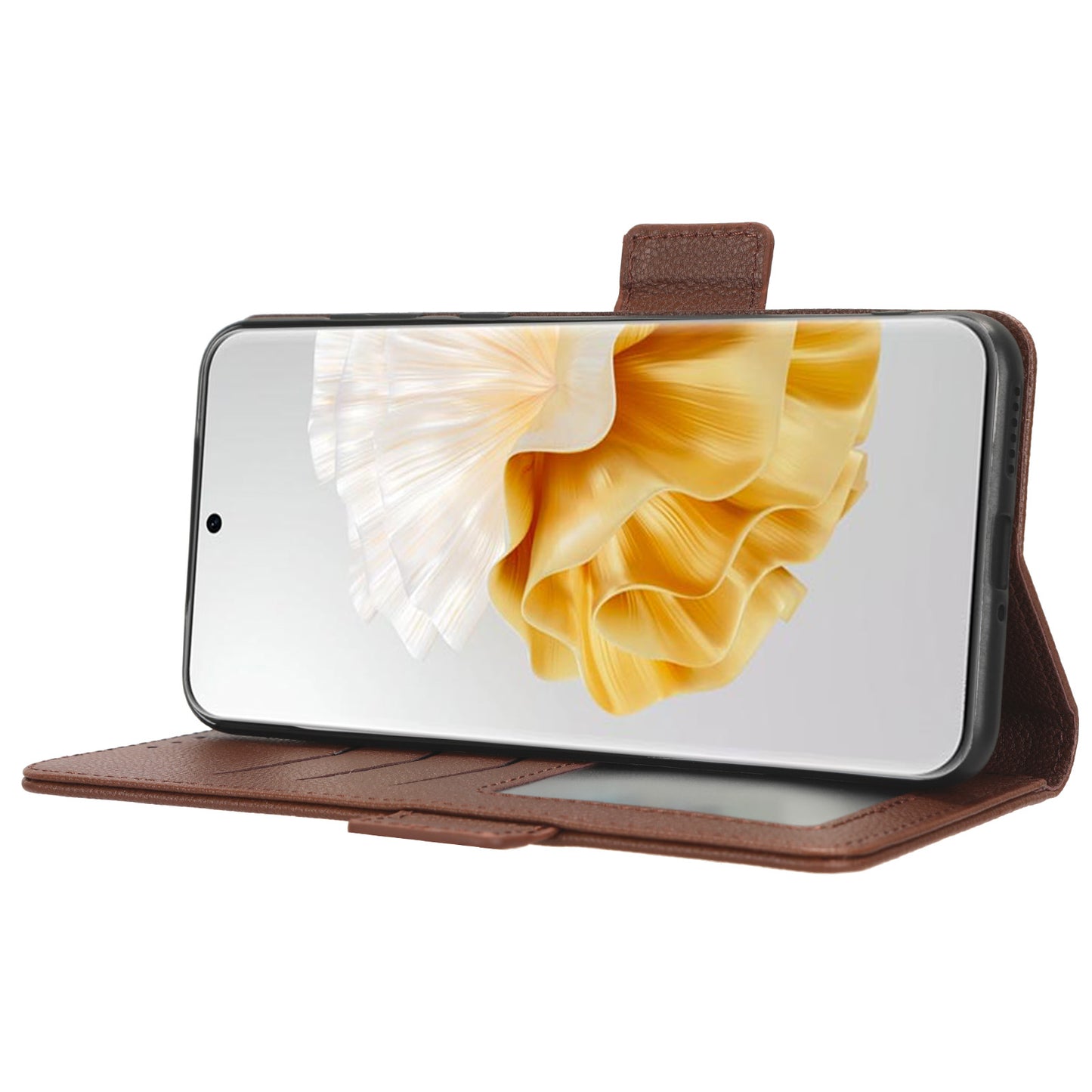 For Huawei P60 / P60 Pro Litchi Texture PU Leather Wallet Protective Case Stand Phone Cover with Strap