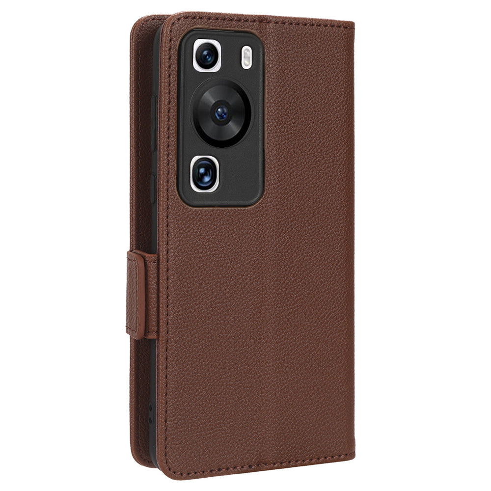 For Huawei P60 / P60 Pro Litchi Texture PU Leather Wallet Protective Case Stand Phone Cover with Strap