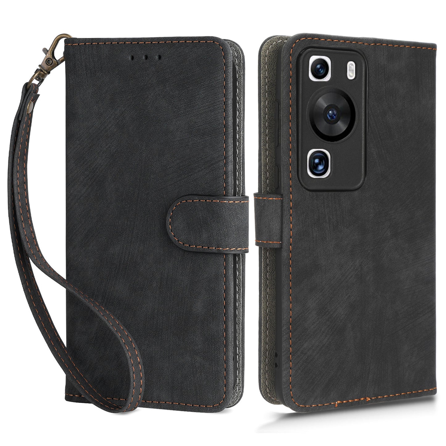 For Huawei P60 / P60 Pro Anti-collision Stand Cover RFID Blocking Wallet Leather Case with Strap