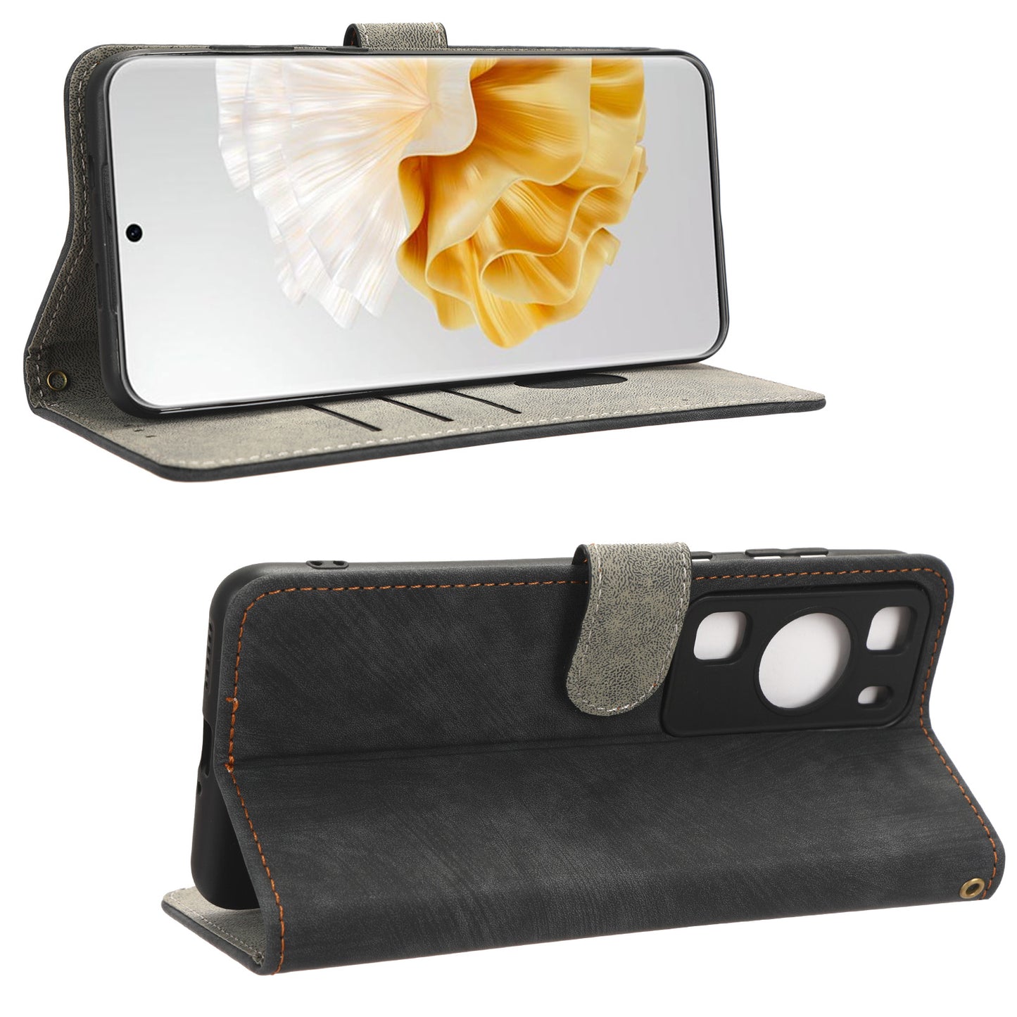 For Huawei P60 / P60 Pro Anti-collision Stand Cover RFID Blocking Wallet Leather Case with Strap