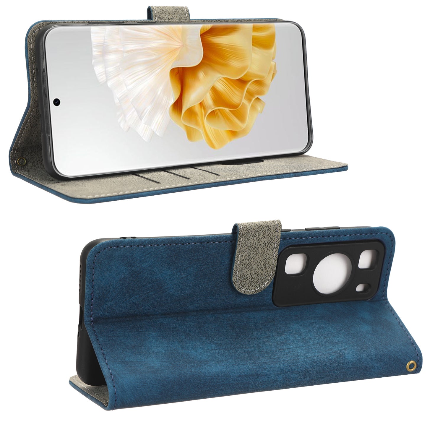 For Huawei P60 / P60 Pro Anti-collision Stand Cover RFID Blocking Wallet Leather Case with Strap