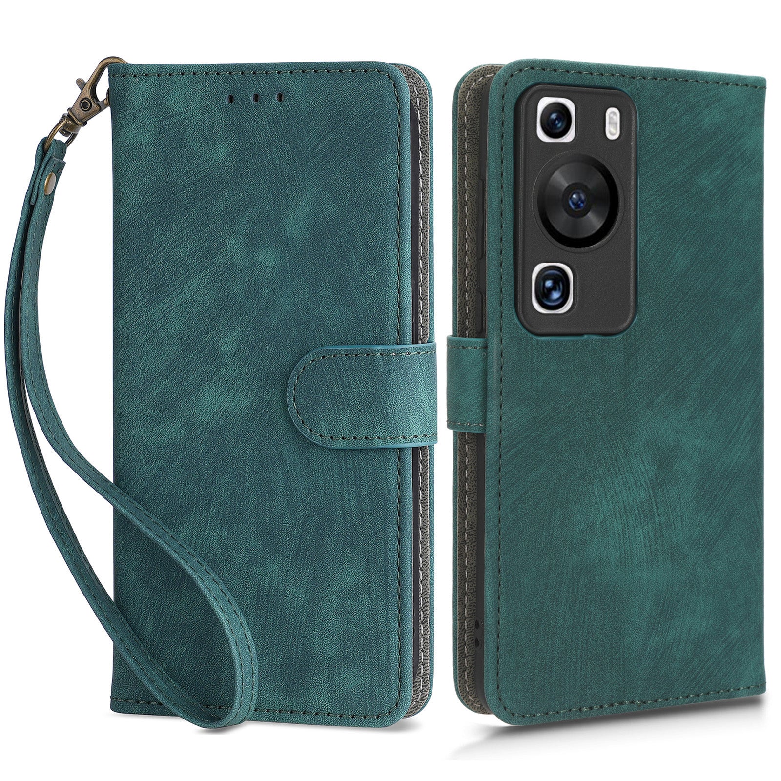 For Huawei P60 / P60 Pro Anti-collision Stand Cover RFID Blocking Wallet Leather Case with Strap