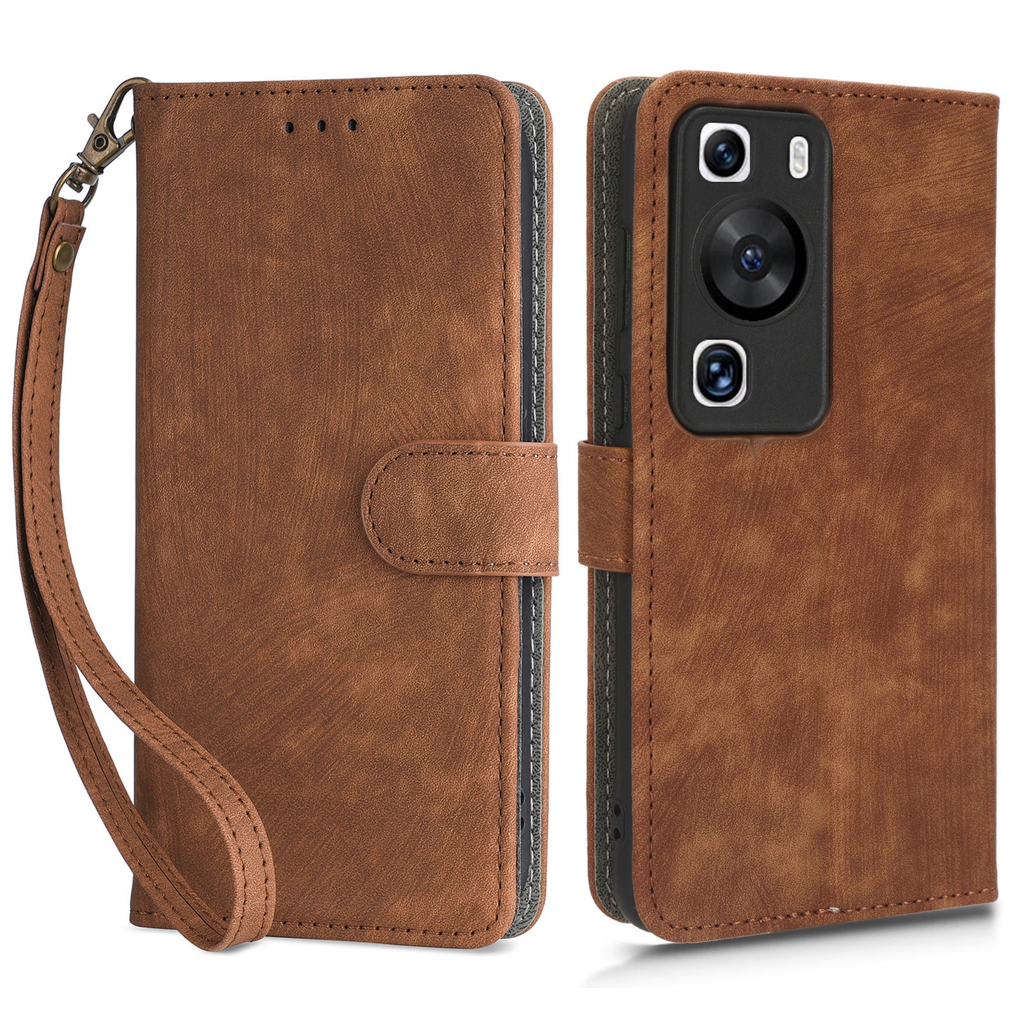 For Huawei P60 / P60 Pro Anti-collision Stand Cover RFID Blocking Wallet Leather Case with Strap
