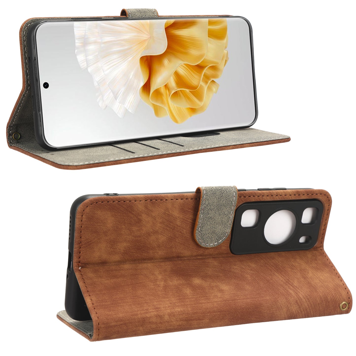 For Huawei P60 / P60 Pro Anti-collision Stand Cover RFID Blocking Wallet Leather Case with Strap