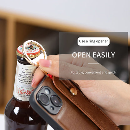 For iPhone 14 Plus Back Cover Wristband Kickstand PU Leather Coated PC+TPU Phone Case with Neck Strap