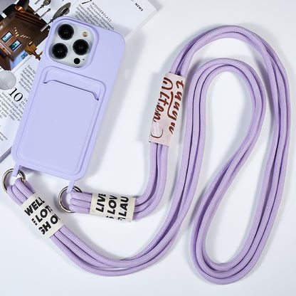 Protective Case for iPhone 14 Pro Anti-Drop Liquid Silicone Phone Cover with Card Slot, Strap