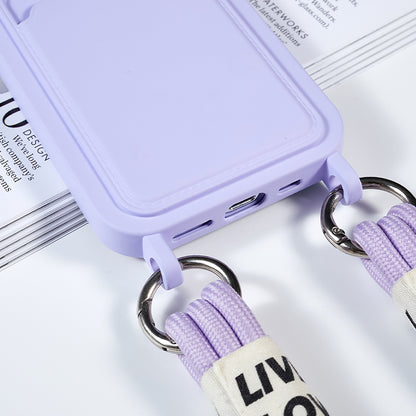 Protective Case for iPhone 14 Pro Anti-Drop Liquid Silicone Phone Cover with Card Slot, Strap