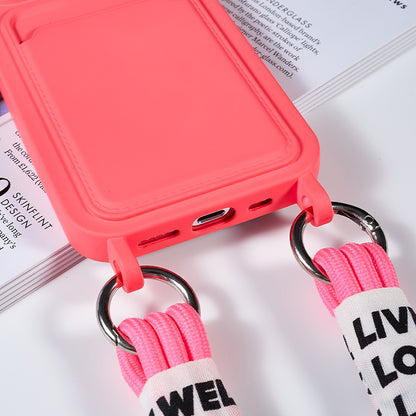 Protective Case for iPhone 14 Pro Anti-Drop Liquid Silicone Phone Cover with Card Slot, Strap