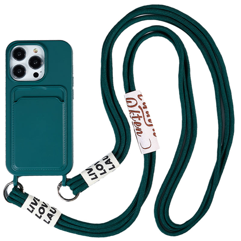 Protective Case for iPhone 14 Pro Anti-Drop Liquid Silicone Phone Cover with Card Slot, Strap