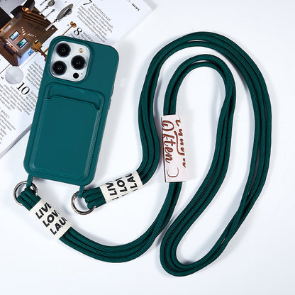 Protective Case for iPhone 14 Pro Anti-Drop Liquid Silicone Phone Cover with Card Slot, Strap