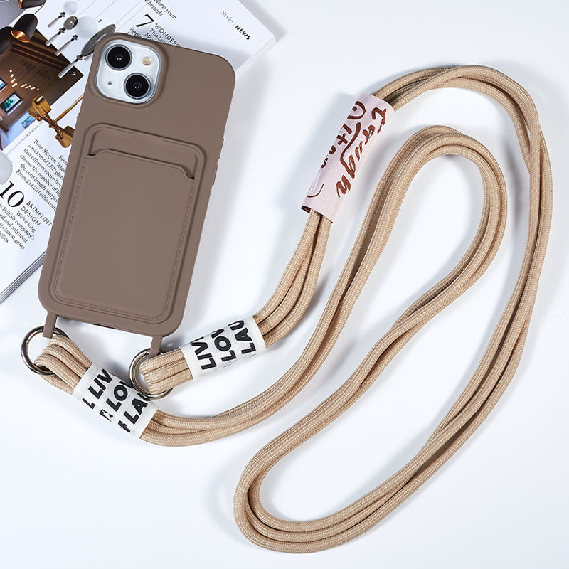 Protective Case for iPhone 14 Pro Anti-Drop Liquid Silicone Phone Cover with Card Slot, Strap