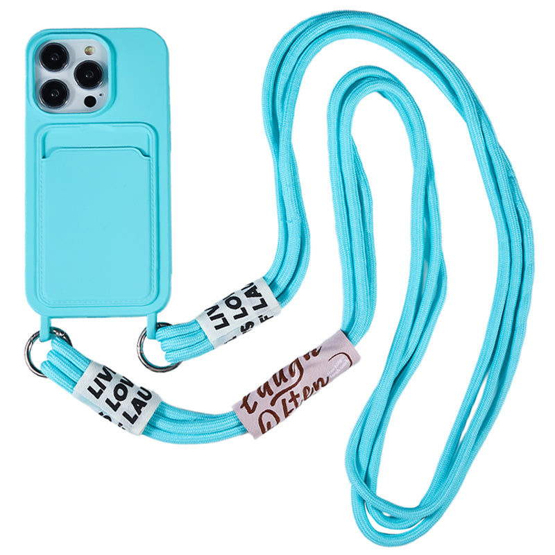 Protective Case for iPhone 14 Pro Anti-Drop Liquid Silicone Phone Cover with Card Slot, Strap