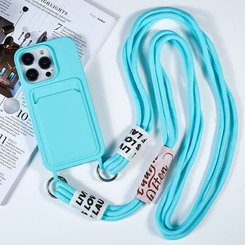 Protective Case for iPhone 14 Pro Anti-Drop Liquid Silicone Phone Cover with Card Slot, Strap