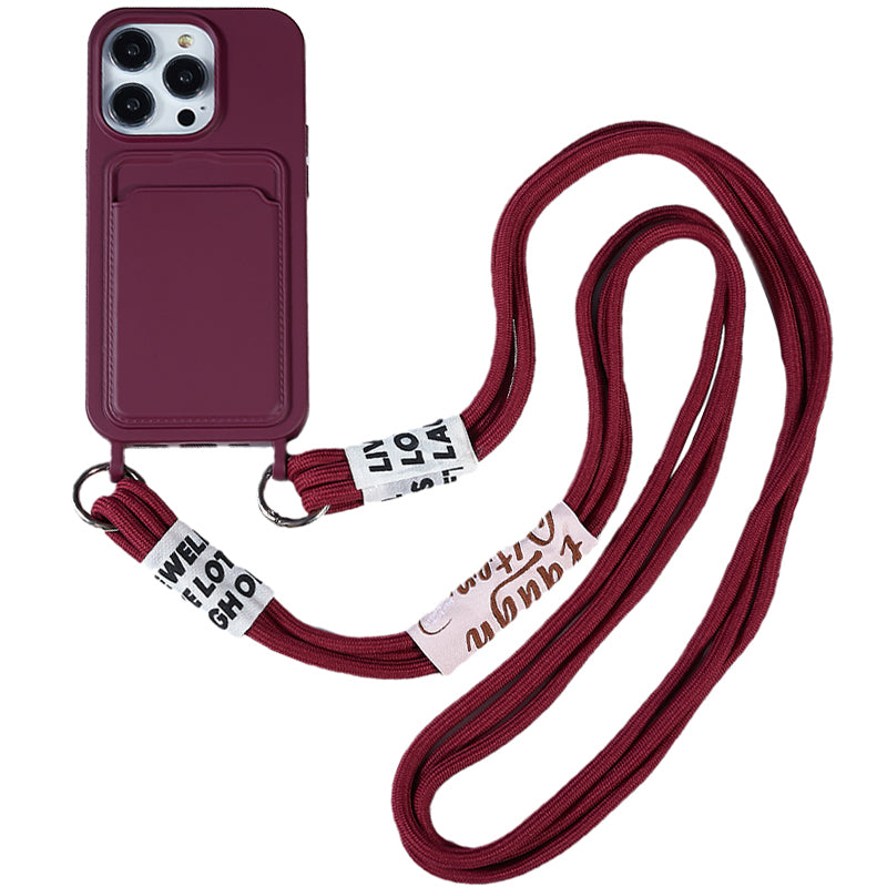 Protective Case for iPhone 14 Pro Anti-Drop Liquid Silicone Phone Cover with Card Slot, Strap