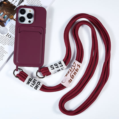 Protective Case for iPhone 14 Pro Anti-Drop Liquid Silicone Phone Cover with Card Slot, Strap