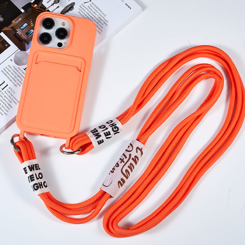 Protective Case for iPhone 14 Pro Anti-Drop Liquid Silicone Phone Cover with Card Slot, Strap