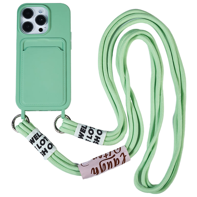 Protective Case for iPhone 14 Pro Anti-Drop Liquid Silicone Phone Cover with Card Slot, Strap