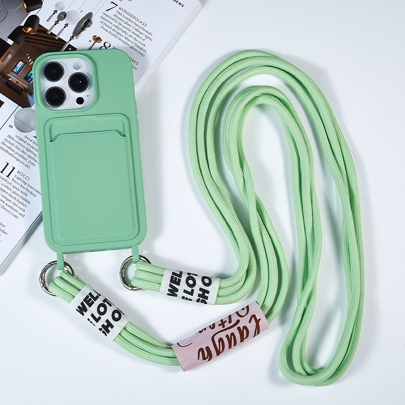 Protective Case for iPhone 14 Pro Anti-Drop Liquid Silicone Phone Cover with Card Slot, Strap