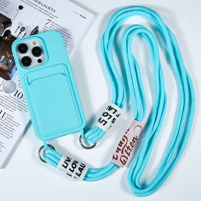 Protective Case for iPhone 14 Pro Max Liquid Silicone Slim Case Card Slot Phone Cover with Strap