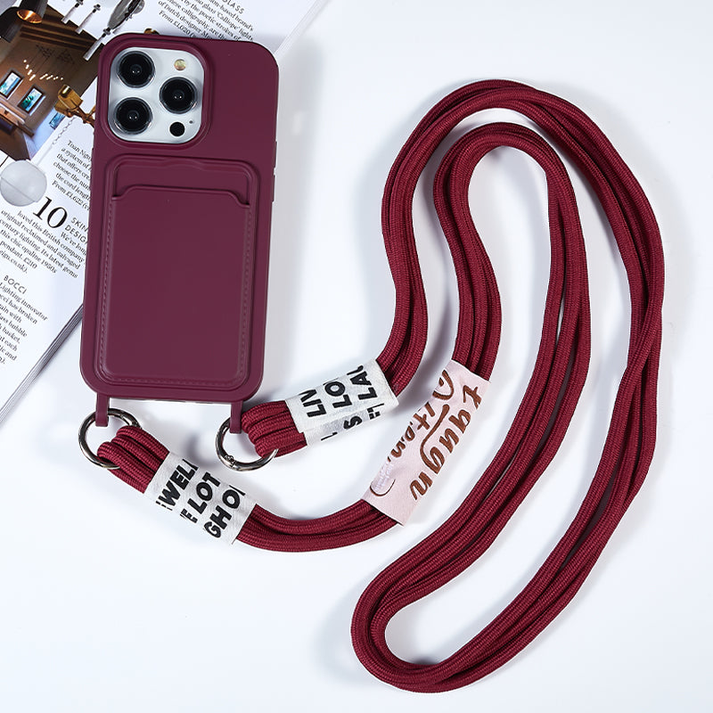 Protective Case for iPhone 14 Pro Max Liquid Silicone Slim Case Card Slot Phone Cover with Strap