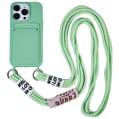 Protective Case for iPhone 14 Pro Max Liquid Silicone Slim Case Card Slot Phone Cover with Strap