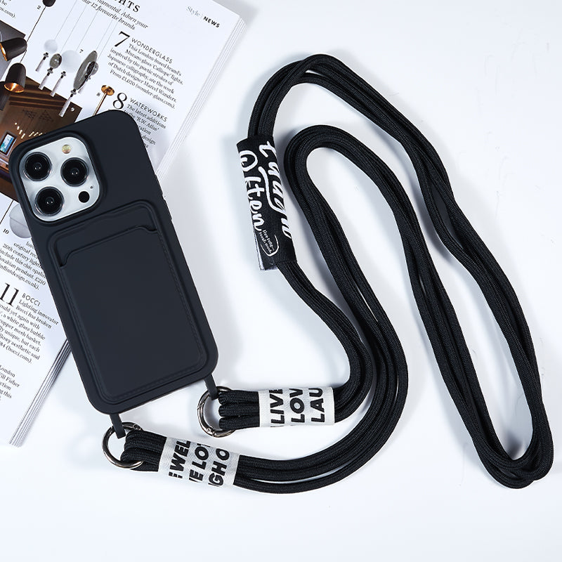 Protective Case for iPhone 14 Pro Max Liquid Silicone Slim Case Card Slot Phone Cover with Strap