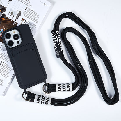 Protective Case for iPhone 14 Pro Max Liquid Silicone Slim Case Card Slot Phone Cover with Strap