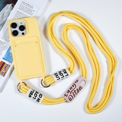 Protective Case for iPhone 14 Pro Max Liquid Silicone Slim Case Card Slot Phone Cover with Strap