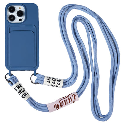 Protective Case for iPhone 14 Pro Max Liquid Silicone Slim Case Card Slot Phone Cover with Strap