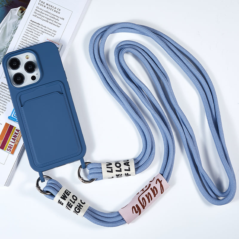 Protective Case for iPhone 14 Pro Max Liquid Silicone Slim Case Card Slot Phone Cover with Strap