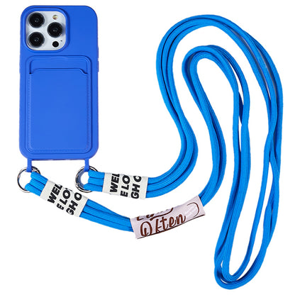 Protective Case for iPhone 14 Pro Max Liquid Silicone Slim Case Card Slot Phone Cover with Strap