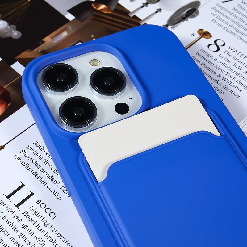 Protective Case for iPhone 14 Pro Max Liquid Silicone Slim Case Card Slot Phone Cover with Strap