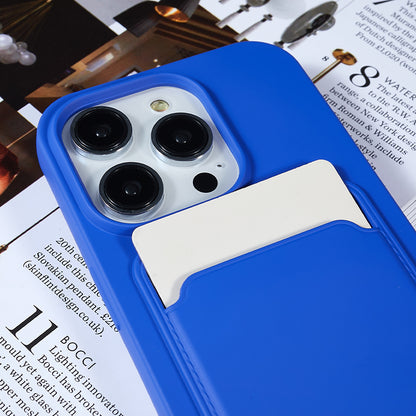 Protective Case for iPhone 14 Pro Max Liquid Silicone Slim Case Card Slot Phone Cover with Strap