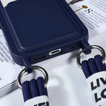 Protective Case for iPhone 14 Pro Max Liquid Silicone Slim Case Card Slot Phone Cover with Strap