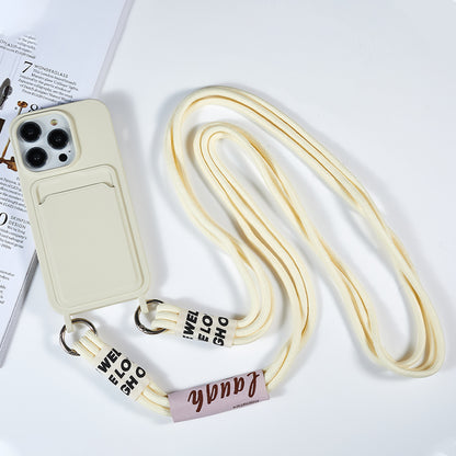 Protective Case for iPhone 14 Pro Max Liquid Silicone Slim Case Card Slot Phone Cover with Strap