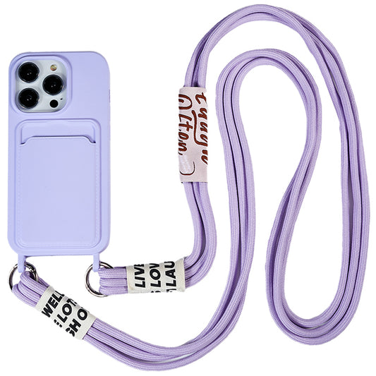 Protective Cover for iPhone 13 Pro 6.1 inch Case Anti-Fall Liquid Silicone Phone Shell with Card Slot, Strap