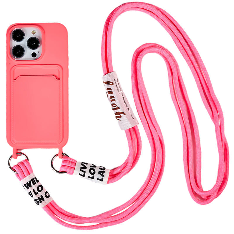 Protective Cover for iPhone 13 Pro 6.1 inch Case Anti-Fall Liquid Silicone Phone Shell with Card Slot, Strap