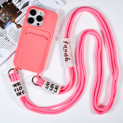 Protective Cover for iPhone 13 Pro 6.1 inch Case Anti-Fall Liquid Silicone Phone Shell with Card Slot, Strap