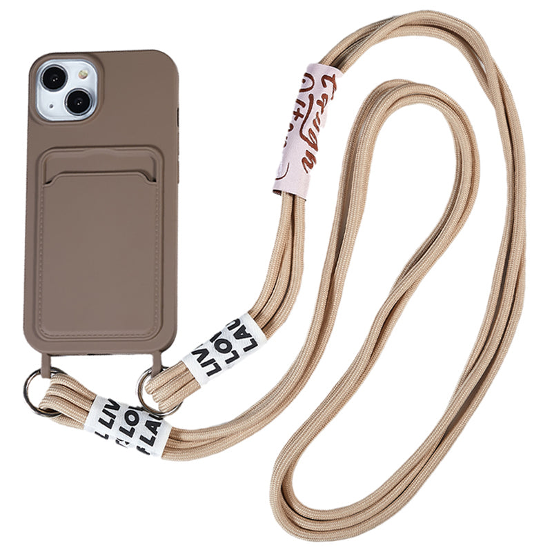 Protective Cover for iPhone 13 Pro 6.1 inch Case Anti-Fall Liquid Silicone Phone Shell with Card Slot, Strap