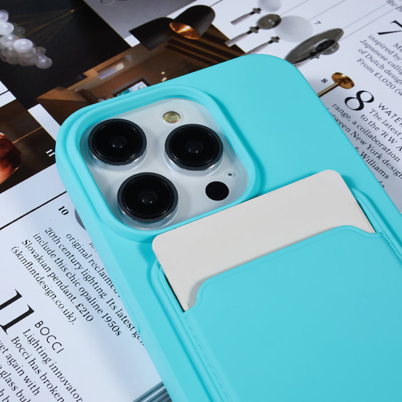 Protective Cover for iPhone 13 Pro 6.1 inch Case Anti-Fall Liquid Silicone Phone Shell with Card Slot, Strap