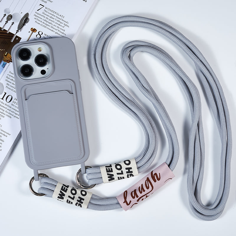 Protective Cover for iPhone 13 Pro 6.1 inch Case Anti-Fall Liquid Silicone Phone Shell with Card Slot, Strap