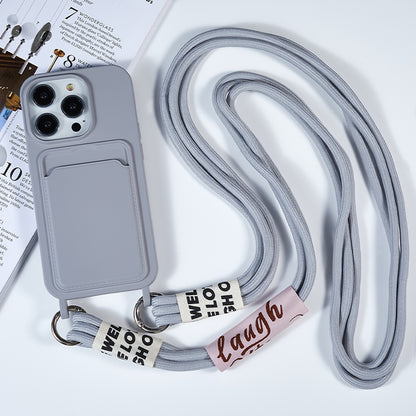 Protective Cover for iPhone 13 Pro 6.1 inch Case Anti-Fall Liquid Silicone Phone Shell with Card Slot, Strap