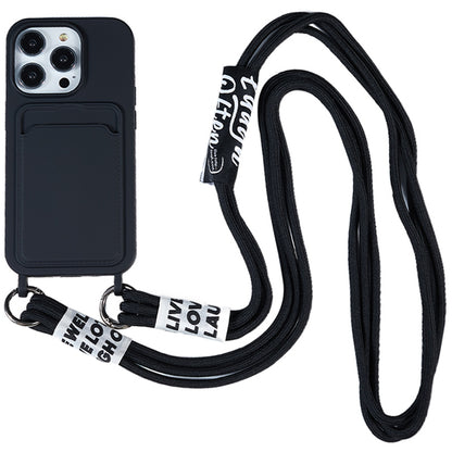 Protective Cover for iPhone 13 Pro 6.1 inch Case Anti-Fall Liquid Silicone Phone Shell with Card Slot, Strap