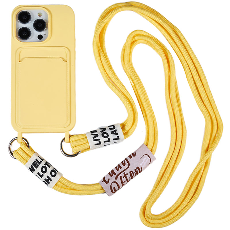 Protective Cover for iPhone 13 Pro 6.1 inch Case Anti-Fall Liquid Silicone Phone Shell with Card Slot, Strap