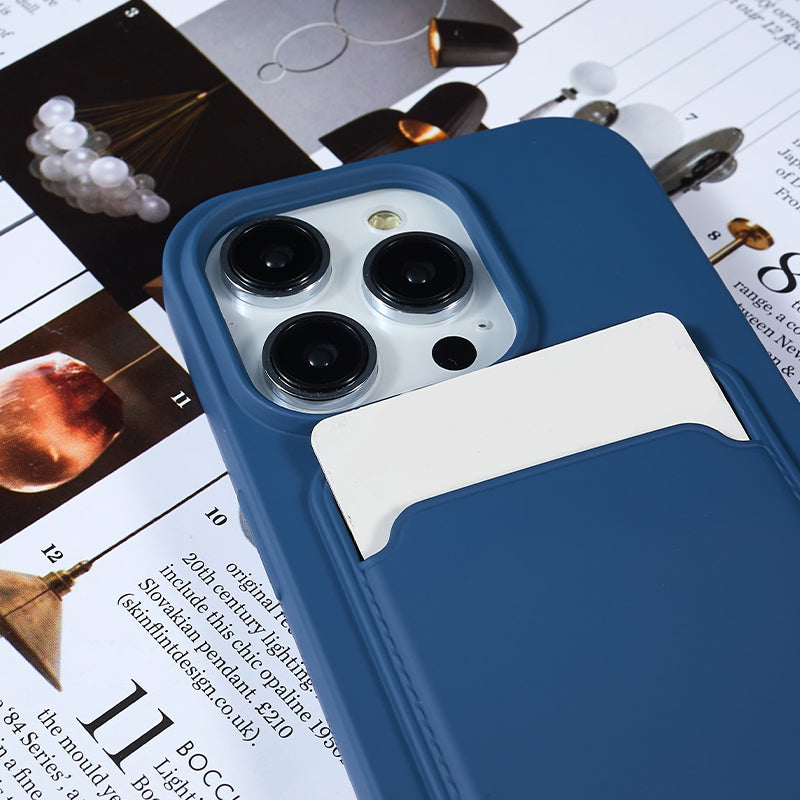 Protective Cover for iPhone 13 Pro 6.1 inch Case Anti-Fall Liquid Silicone Phone Shell with Card Slot, Strap