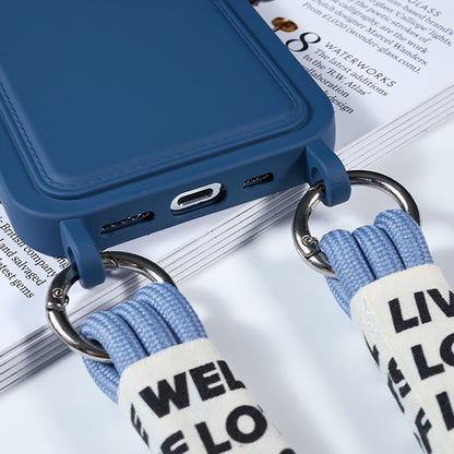 Protective Cover for iPhone 13 Pro 6.1 inch Case Anti-Fall Liquid Silicone Phone Shell with Card Slot, Strap