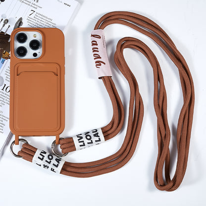 Protective Cover for iPhone 13 Pro 6.1 inch Case Anti-Fall Liquid Silicone Phone Shell with Card Slot, Strap